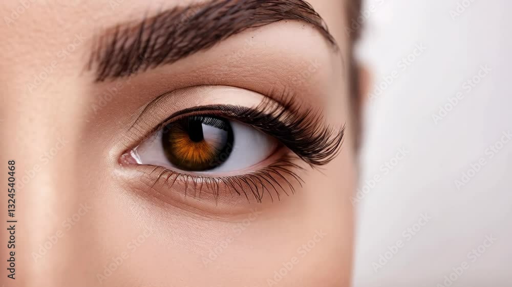 Close-up view showcases beautifully applied false eyelashes on a model, highlighting the delicate artistry of makeup. Eyeliner complements the look perfectly Close-up view showcases beautifully applied false eyelashes on a model, highlighting the delicate artistry of makeup. Eyeliner complements the look perfectly