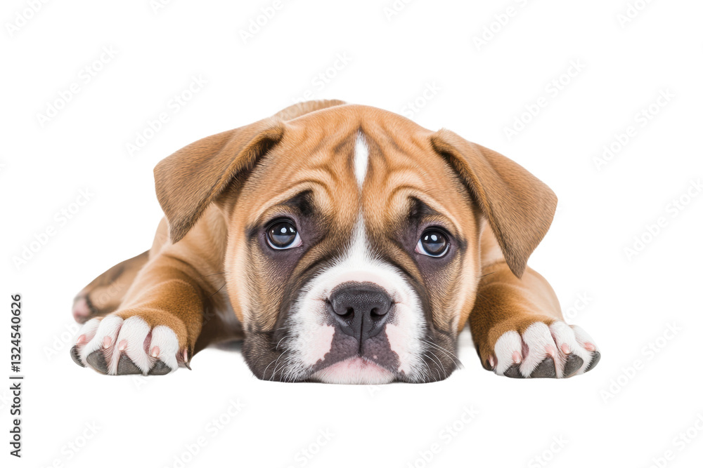 Fototapeta premium Cute puppy lying down with a thoughtful expression, cut out