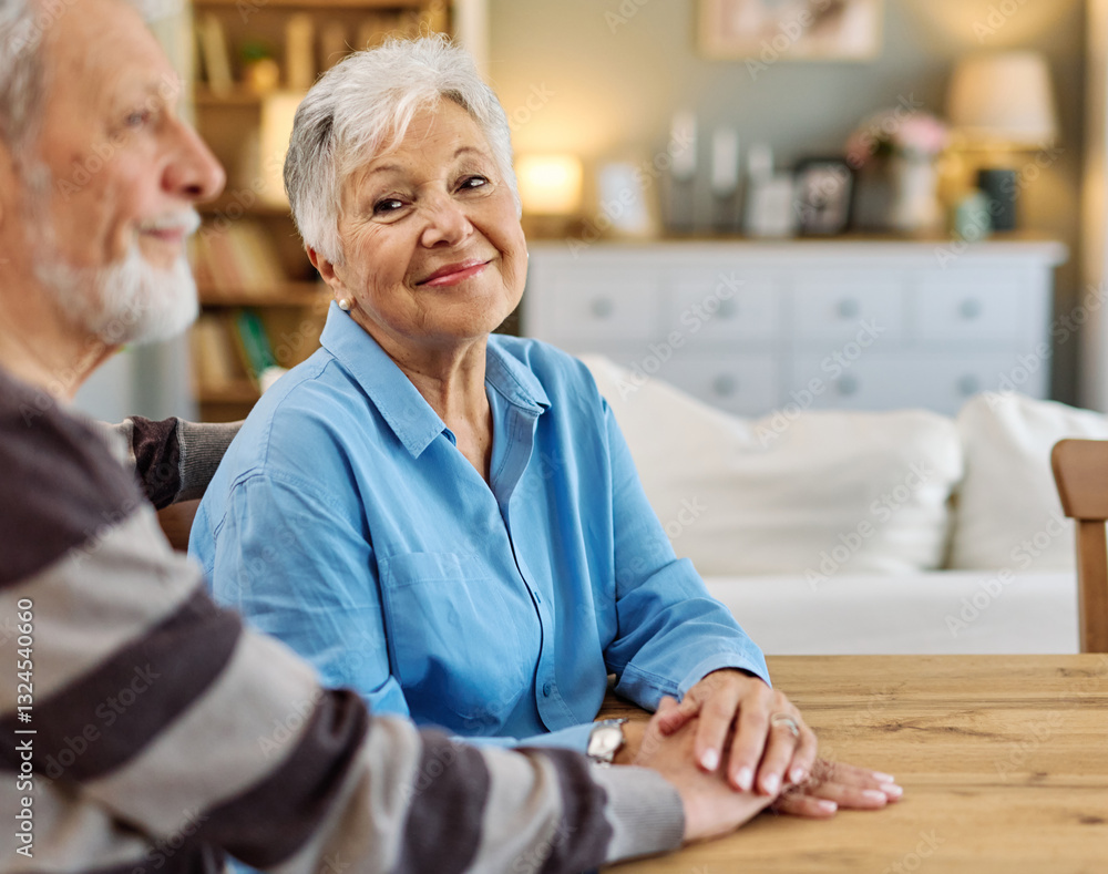 Obraz premium woman man senior couple happy retirement together elderly portrait active vitality bonding looking positive hug hugging bonding indoor home
