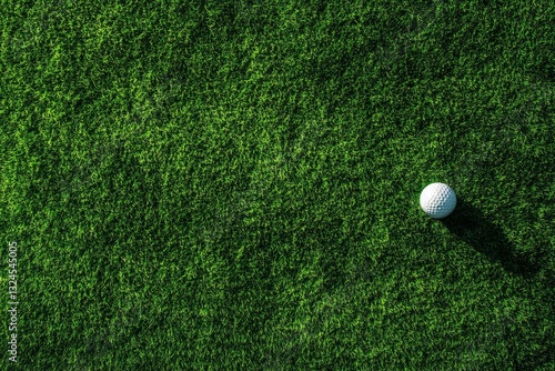 High-angle view of a golf ball on a green putting green.