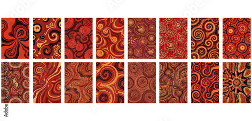 Abstract Swirl Pattern Background Set, Modern Tribal Boho Style, Seamless Vector Textures for Digital Art, Fabric, Wallpaper, and Creative Design Projects in Warm Earthy Tones.