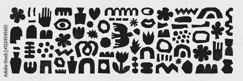 Trendy vector abstract cut out pieces. Paper cutouts. Hand drawn modern design for card, print on clothes. Creative collage with naive shapes on transparent background