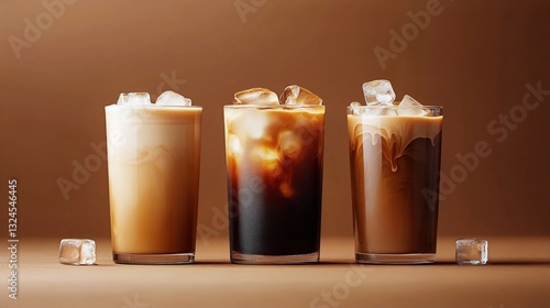 Indulge in Two Refreshing Coffee Drinks With Ice and Nuts Displayed on a Simp...