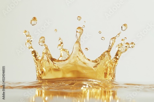 Amber liquid crown splash against a light background.