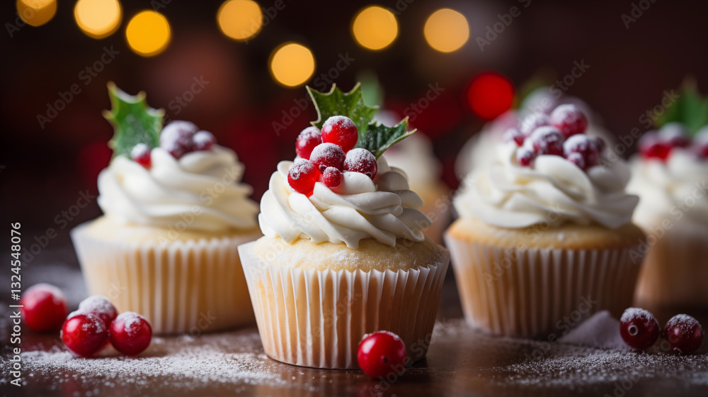 Festive Cupcakes with Frosting and Cranberries Festive Cupcakes with Frosting and Cranberries