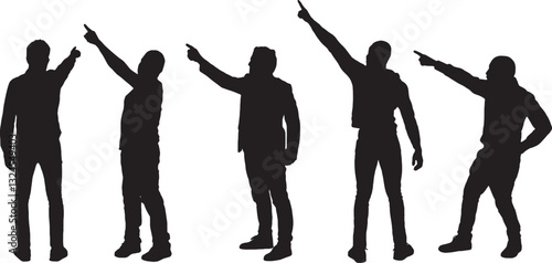 vector; silhouette various poses of a group of men pointing