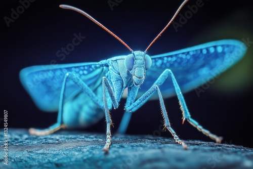 Close-up View of a Vibrant Blue Insect Showcasing Intricate Details and Struc...