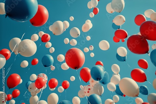 Colorful Balloons Float in a Clear Blue Sky During a Festive Celebration in a...