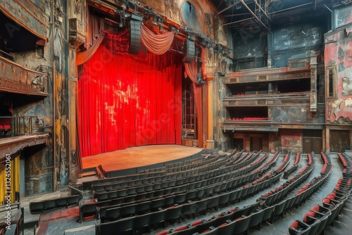 Bright Red Curtains Frame a Modern Theater Stage Ready for a Performance