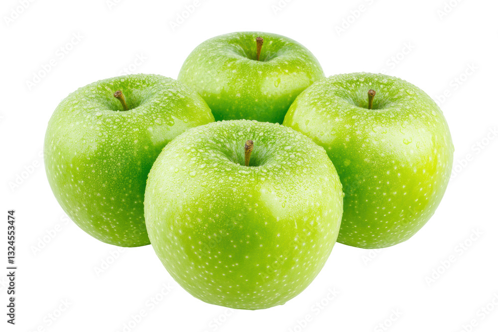 Fresh green apples with water droplets on surface, cut out Fresh green apples with water droplets on surface, cut out