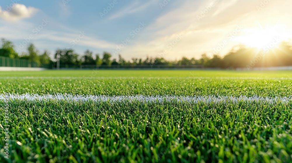 Bright white lines marking the boundaries of a lush green sports turf field creating a dynamic and visually appealing pattern for athletic activities and recreation category Sports Bright white lines marking the boundaries of a lush green sports turf field creating a dynamic and visually appealing pattern for athletic activities and recreation category Sports