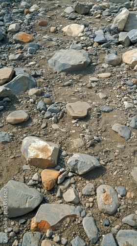 Dry Riverbed With Scattered Stones and Pebbles During Cloudy Weather in a Rem...
