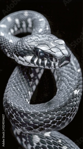 Captivating Close-Up of a Textured Gray Snake Against a Dark Background in a ...