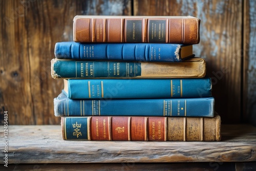 Books Stacked on a Wooden Table in a Cozy, Rustic Library Setting Showcasing ...