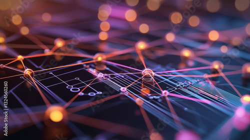 Modern business structure visualized through vivid figures and flowing connections.