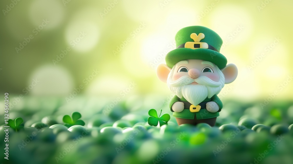 Fototapeta premium Cute Leprechaun fairy and green decorations of St. Patrick’s Day.