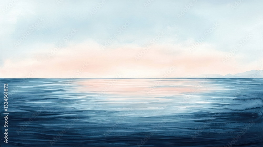 Obraz premium A Watercolor Painting of the Ocean at Sunset or Sunrise