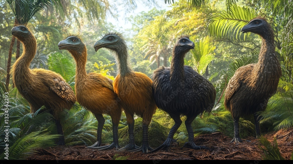 Obraz premium A group of extinct flightless birds like the moa and the dodo.