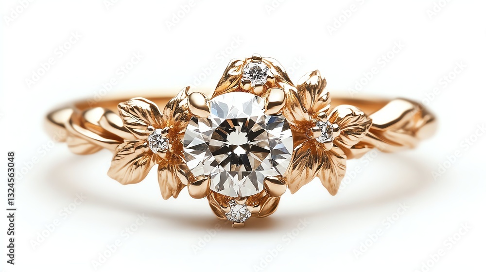 Fototapeta premium Elegant floral engagement ring with diamond.