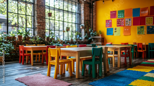 Bright and Cheerful Kindergarten Classroom Interior