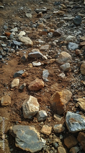 Dry Riverbed With Scattered Stones and Pebbles During Cloudy Weather in a Rem...