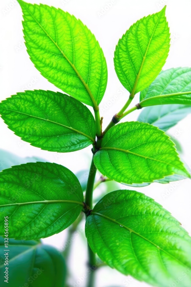 Lush green leaves with veins isolated on white background, foliage, nature Lush green leaves with veins isolated on white background, foliage, nature