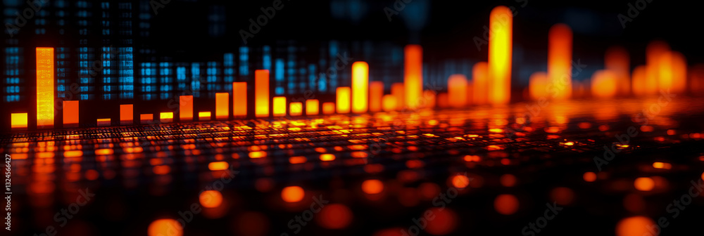 Naklejka premium Abstract Data Stream: Futuristic Chart Visualization of Digital Information with Glowing Columns
