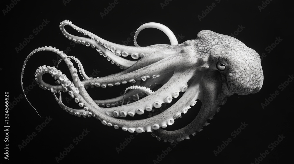 Obraz premium A large squid with flowing tentacles swimming in the deep ocean.