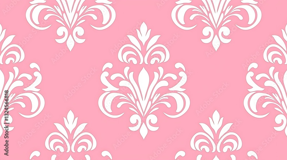 Damask pattern in pink. Repeating motif wallpaper. For backgrounds, fabric, and design elements Damask pattern in pink. Repeating motif wallpaper. For backgrounds, fabric, and design elements