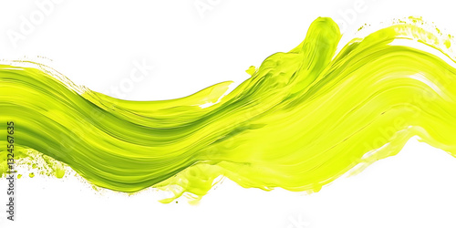 A Vibrant Wave Of Springs Energy, A Flowing Stream Of Lime Green Paint, Dynamic And Alive On A White Canvas