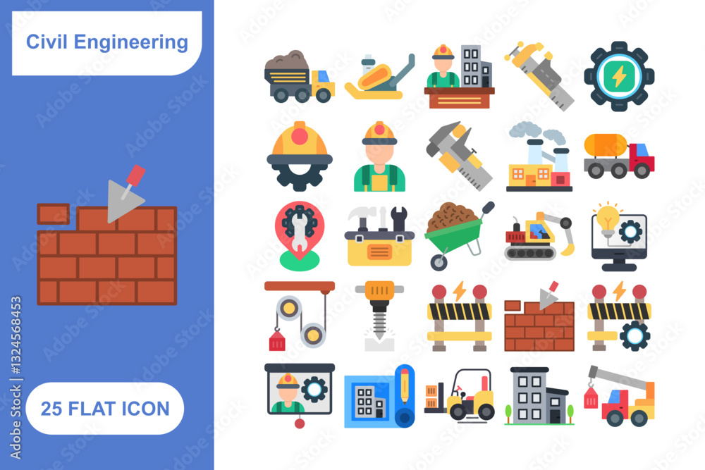 Civil Engineering Icons Set, Collection of 25 Civil Engineering Icons Set - 25 Vector Icons for Construction, Infrastructure, Architecture & Design Civil Engineering Icons Set, Collection of 25 Civil Engineering Icons Set - 25 Vector Icons for Construction, Infrastructure, Architecture & Design