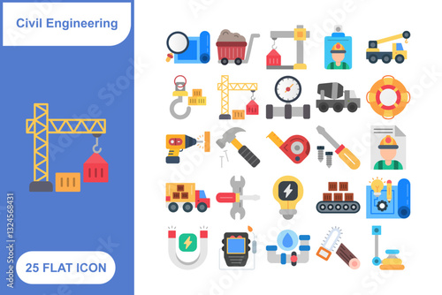 Civil Engineering Icons Set, Collection of 25 Civil Engineering Icons Set - 25 Vector Icons for Construction, Infrastructure, Architecture & Design