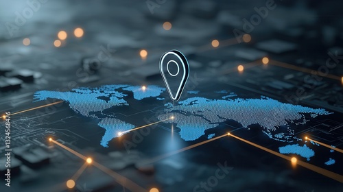Wallpaper Mural A digital navigation pin glowing brightly on a futuristic illuminated world map representing global connectivity logistics and geospatial intelligence Torontodigital.ca