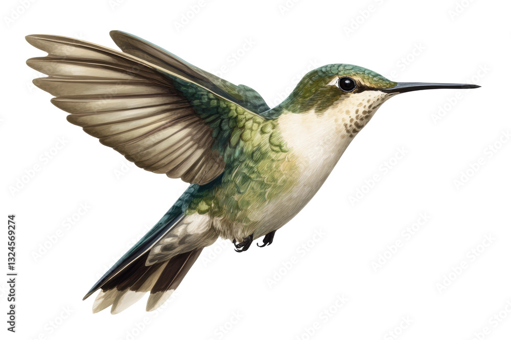 Fototapeta premium Colorful hummingbird in mid-flight, cut out