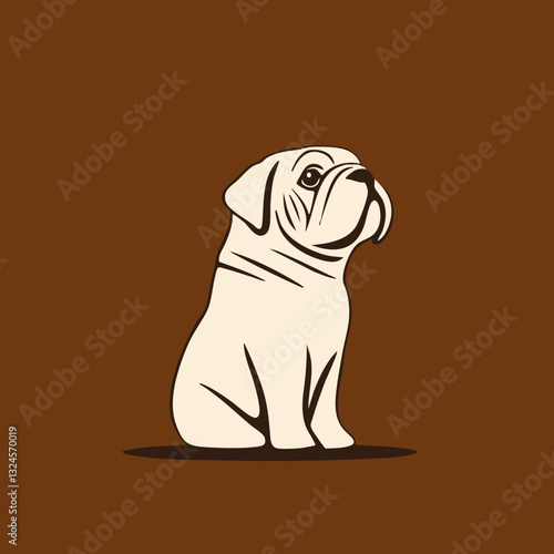 Sitzender Hund in minimalistischer Illustration auf braunem Hintergrund