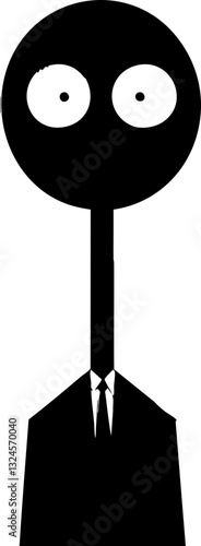Minimalistische Darstellung eines langen, schlanken Mannes in Anzug mit großen Augen auf neutralem Hintergrund