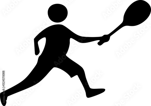 Schwarze Silhouette eines spielenden Sportlers mit Schläger in dynamischer Bewegung