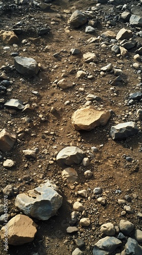 Dry Riverbed With Scattered Stones and Pebbles During Cloudy Weather in a Rem...
