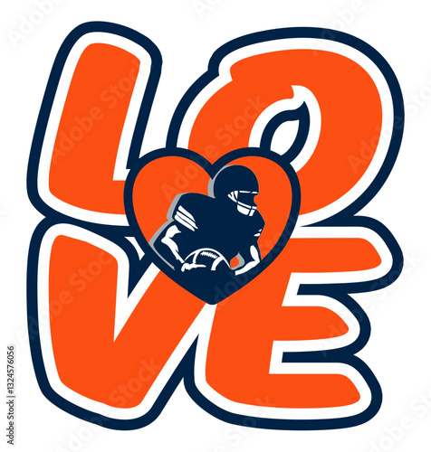 love - orange and navy blue football player, sport vector graphics, for street art - graffiti lettering typography - art illustration - multicolor - writen	