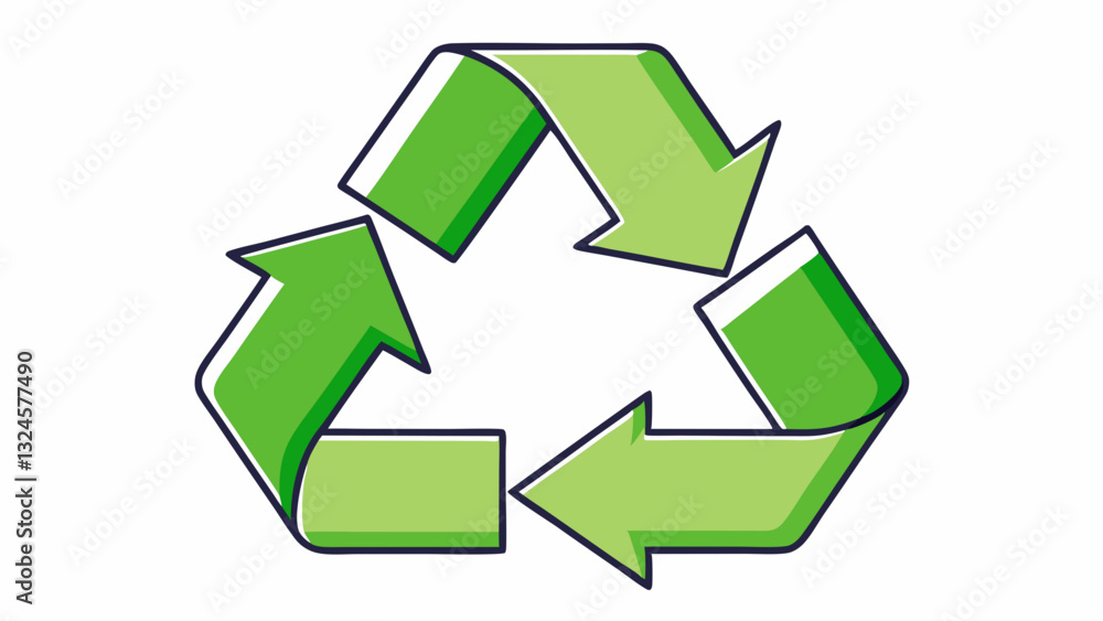 Green recycling symbol with three arrows in a triangular loop Green recycling symbol with three arrows in a triangular loop