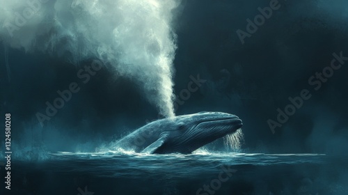 A whale spouting water from its blowhole as it surfaces.