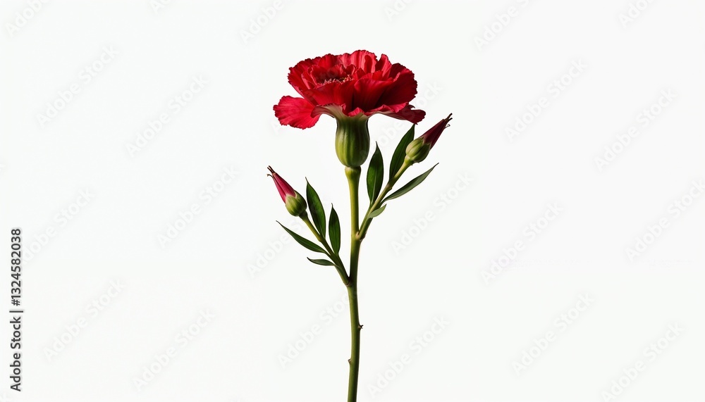 High-resolution image of a red carnation stem with leaves on a clean white background, emphasizing its shape
High-resolution image of a red carnation stem with leaves on a clean white background, emphasizing its shape