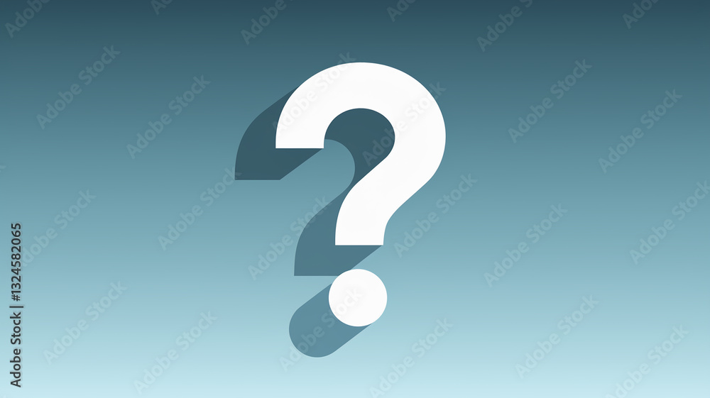 White large question mark on a blue gradient background, creating a minimalist design suitable for websites, presentations, or applications symbolizing inquiry, uncertainty, or FAQ sections White large question mark on a blue gradient background, creating a minimalist design suitable for websites, presentations, or applications symbolizing inquiry, uncertainty, or FAQ sections