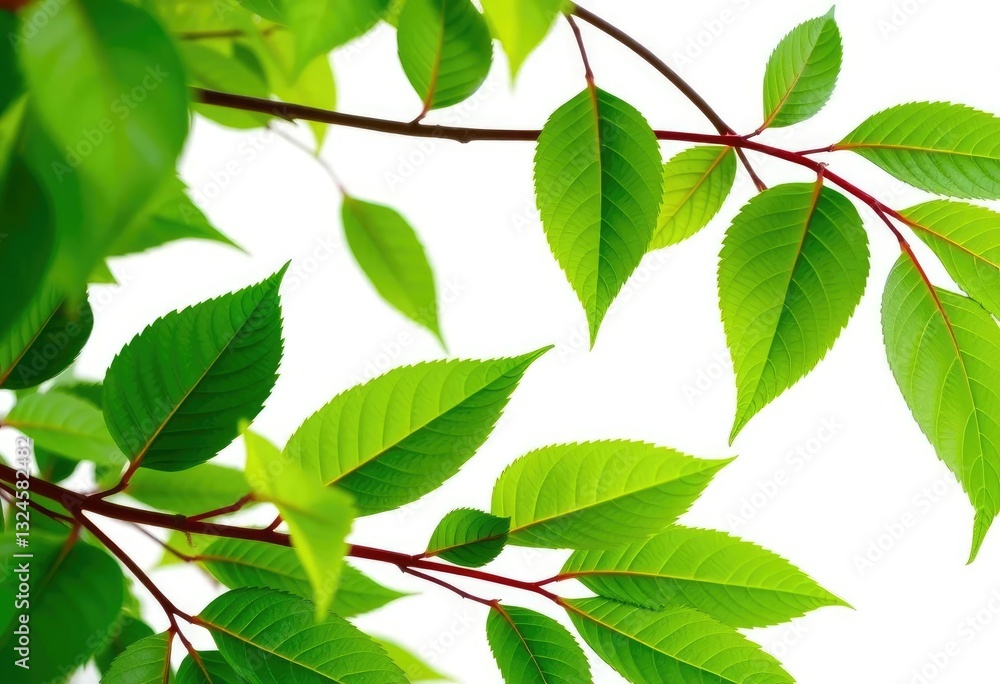 Vibrant green leaves, intricate details, crisp white backdrop, texture, cutout Vibrant green leaves, intricate details, crisp white backdrop, texture, cutout