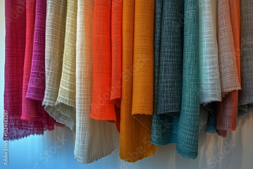 Colorful Sheer Fabrics Hanging in Soft Light at a Textile Studio in Mid-Morning