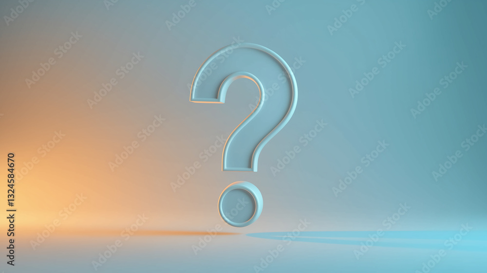 Naklejka premium White 3D large question mark on a gradient blue-orange background, symbolizing inquiry, uncertainty, or problem-solving. Free space for text or logo