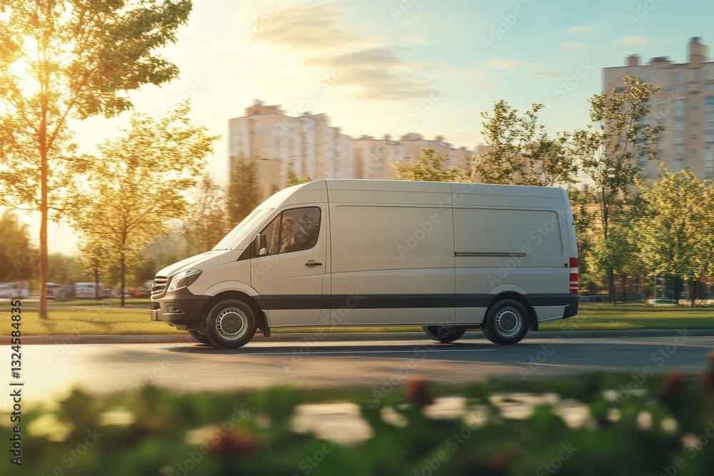 Business delivery van on a sunny day in an urban setting Generative AI Business delivery van on a sunny day in an urban setting Generative AI