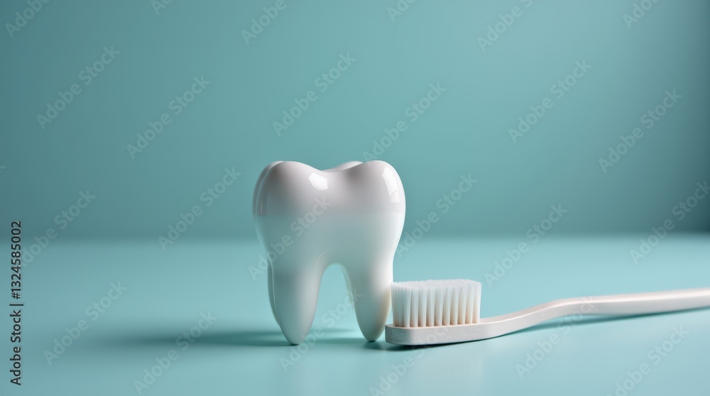 Close-up of molar and toothbrush standing on the doctors table Close-up of molar and toothbrush standing on the doctors table