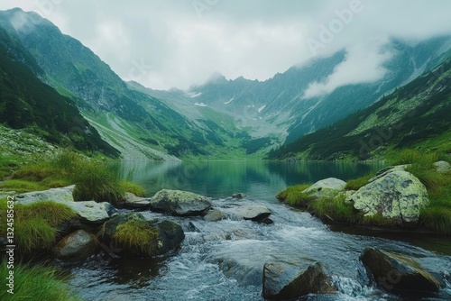 Fototapeta Naklejka Na Ścianę i Meble -  A view of the lake in the Tatra Mountains, Poland