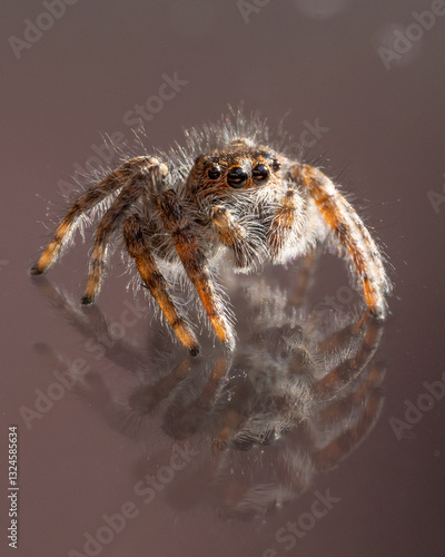 Ragno salterino, Salticidae, sulla finestra di casa.
